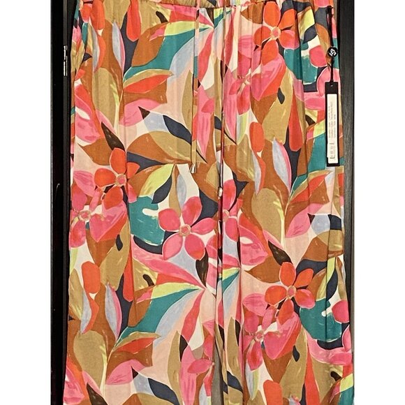 Charlie CWB Apparel Wide Leg Floral Womens Pants Sz M Poly Spandex With Pockets - Picture 2 of 10